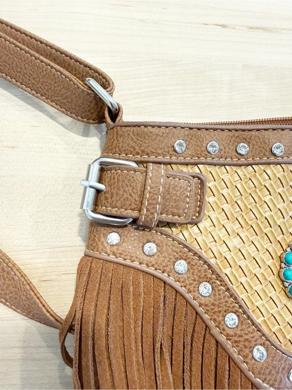 Western Fringe Boho Crossbody Purse turquoise accents Festival